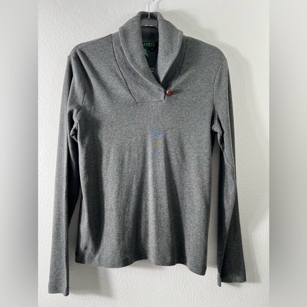 Lauren Ralph Lauren Shawl Collar Lightweight Long Sleeve Gray Sweater‎ Size M